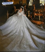 فستان زفاف فاخر مزين بالترتر مع الدانتيل ، ثوب كبي...