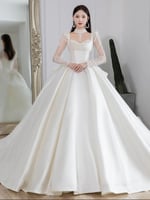 فستان زفاف من الساتان الفرنسي ، فساتين زفاف بأكمام...