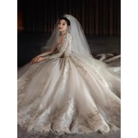 فستان زفاف رئيسي طويل الأكمام 2023 العروس الجديدة...