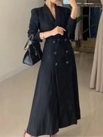 فساتين النساء الخريف مزدوجة الصدر أنيقة بيضاء طويل...