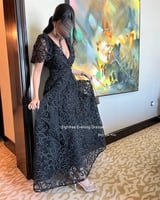 Eightree-فساتين سهرة سوداء للنساء ، رقبة على شكل V...