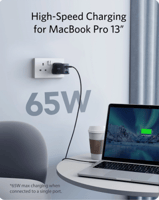 أنكر - شاحن جداري بقوة 65 واط بمنفذين تايب سي ومنف...