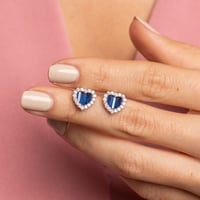 حلق قلب - حلق اذن فضة عيار 925 - احجار زرقاء