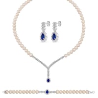 طقم جمانة - طقم لؤلؤ طبيعي زراعي - فضة عيار 925