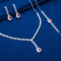 طقم فضة فاخر مرصع بحجر زركون أحمر - طقم الدمعة الو...