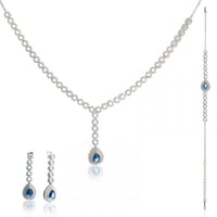 طقم فضة كامل مرصع بحجر زركون أزرق - طقم الدمعة الز...