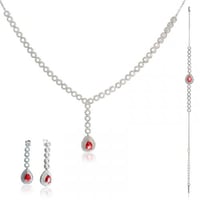 طقم فضة فاخر مرصع بحجر زركون أحمر - طقم الدمعة الو...