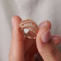 خاتم نسائي فضة عيار 925 مطلي ذهب - خاتم أمواج