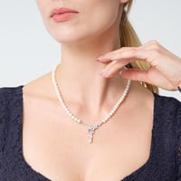 طقم أمال - سلسال لؤلؤ طبيعي زراعي - ابيض