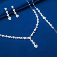 طقم فضة نسائي عيار 925 مرصع بأحجار زركون - طقم قلو...