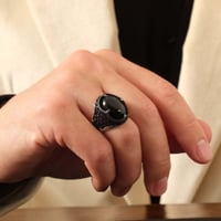 خاتم رجالي اسود سادة - فضة عيار 925 - خاتم الأمين