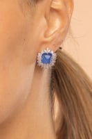 حلق فضة عيار 925 - فص أزرق - حلق رمق