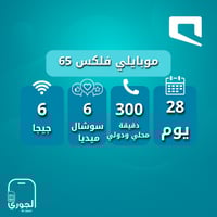 موبايلي فيلكس 65 ( 6 جيجا + 6 جيجا + 300 دقيقة اتص...
