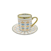 كوب الطيبين سيراميك ازرق برتقالي بصحن