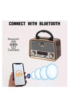 راديو كلاسيكي خشبي محمول بتقنية البلوتوث و USB بتص...