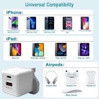 DENX - شاحن منزلي سريع المنافذ: USB + Type-C م/DX2...