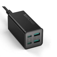 RAVPOWER - منصة شحن متعددة اسود 65W اربعه منافذ US...