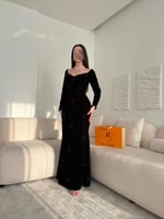 فستان أسود ليلي مخمل ناعم