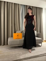 فستان أسود تول بطريزات بالخرز الأسود