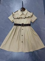 فستان بناتي فخم ورزه [ اللون طحيني مع بني]