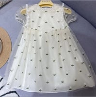 فستان بناتي جميل جدا من قطعتين ، اللون بيج