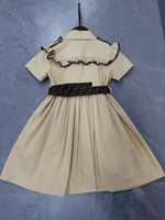 فستان بناتي فخم ورزه [ اللون طحيني مع بني]
