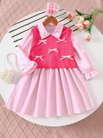 فستان بناتي طويل الأكمام قطعتين