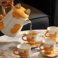 طقم إبريق شاي سيراميك للقطط - كوب قهوة وطبق بتصميم...