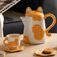 طقم إبريق شاي سيراميك للقطط - كوب قهوة وطبق بتصميم...