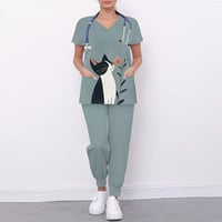 سكراب بلوزة قصيرة الأكمام برقبة على شكل V مع طباعة...