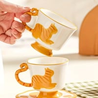 طقم إبريق شاي سيراميك للقطط - كوب قهوة وطبق بتصميم...