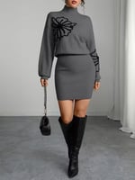 فستان انيق بطبعة زهور وياقة عالية , متعدد الالوان