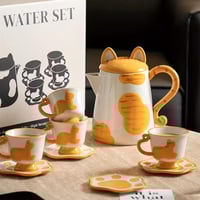 طقم إبريق شاي سيراميك للقطط - كوب قهوة وطبق بتصميم...