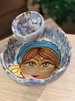 وعاء خزفي برسومات يدوية وعاء للاطعمه والصغير للصوص...