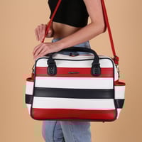 حقيبة جلد بتصميم مخطط - أحمر