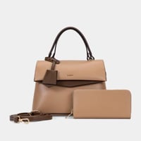 شنطة يد نسائية ومحفظة جلد بيج من BAGCO – تصميم عصر...