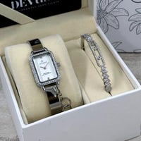 طقم ساعة وإسوارة نسائية فخمة من ديفوشي فضي