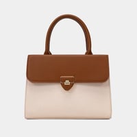 شنطة يد نسائية جلد بني وبيج أوف وايت من BAGCO – تص...