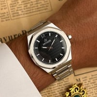 ساعة ديفوشي رجالية فضي ميناء اسود و بسوار استيل أن...