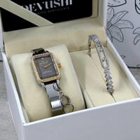 طقم ساعة وإسوارة نسائية فخمة من ديفوشي فضي و ذهبي