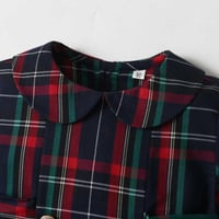 فستان الخريف باللون أحمر وأخضر بياقة بيتر بان منقو...