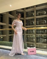 فستان سهرة طويل بتطريز ترتر فاخر