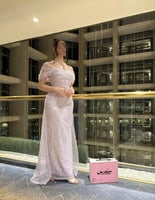 فستان سهرة طويل بتطريز ترتر فاخر