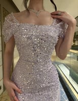 فستان سهرة طويل بتطريز ترتر فاخر