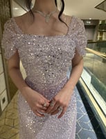 فستان سهرة طويل بتطريز ترتر فاخر