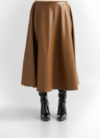 تنورة جلد ميدي واسعة – بني