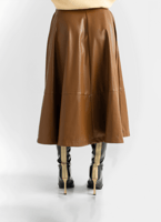 تنورة جلد ميدي واسعة – بني