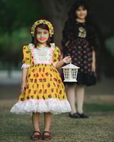 فستان شالكي بناتي اصفر دانتيل - متجر تفاصيل