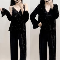 بيجاما الفراشات الأنثوية من المخمل الأنيق مكونة من...