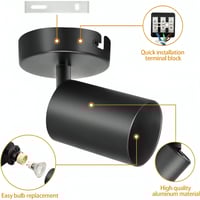 كشاف جرم لطش مفرد شكل اسود موجهة قاعدة متحركة GU10...